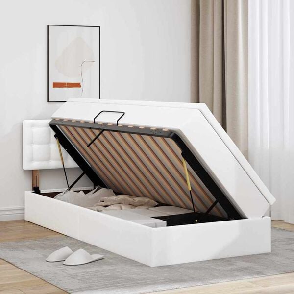 vidaXL &Aacute;gy t&aacute;rol&oacute;val &eacute;s matraccal Tiszta Feh&eacute;r 90 x 190 cm Műbőr