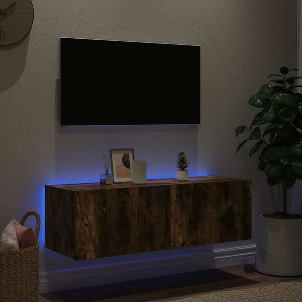 vidaXL f&uuml;st&ouml;s t&ouml;lgy sz&iacute;nű fali TV-szekr&eacute;ny LED-ekkel 100 x 35 x 31 cm