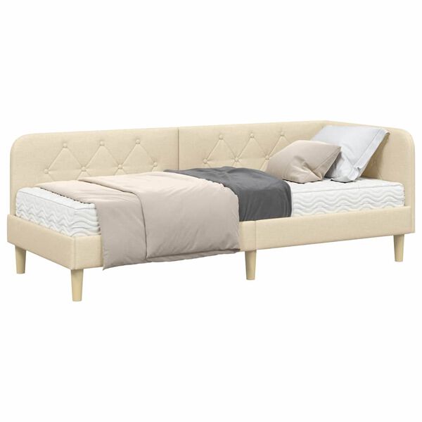 vidaXL Sarokágy keret matracmal fejtámlával Krém 80 x 200 cm szövet