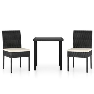 vidaXL 3 r&eacute;szes fekete polyrattan kerti &eacute;tkezőgarnit&uacute;ra
