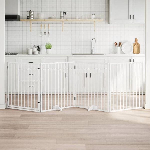 vidaXL feh&eacute;r, ny&aacute;rfa kutyakapu &ouml;sszecsukhat&oacute; ajt&oacute;val, 4 panellel, 320 cm