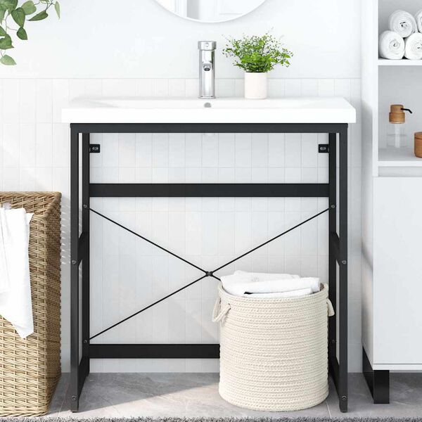 vidaXL fekete vas f&uuml;rdőszobai mosd&oacute;kagyl&oacute;keret 79 x 38 x 83 cm