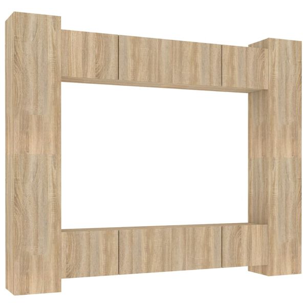 vidaXL 8 r&eacute;szes sonoma t&ouml;lgy sz&iacute;nű szerelt fa TV-szekr&eacute;nyszett