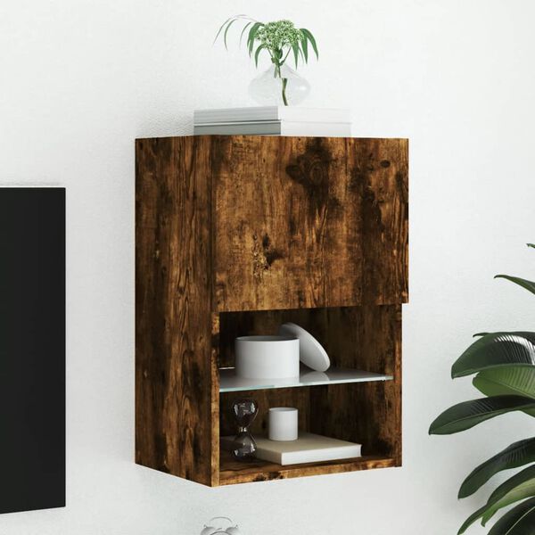 vidaXL füstös tölgy színű TV-szekrény LED-lámpákkal 40,5x30x60 cm