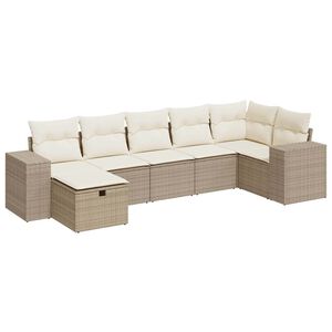 vidaXL 7 r&eacute;szes b&eacute;zs polyrattan kerti &uuml;lőgarnit&uacute;ra p&aacute;rn&aacute;kkal