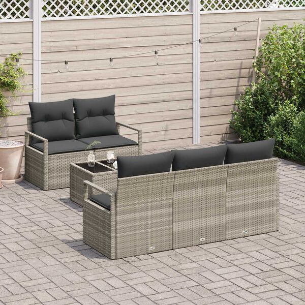 vidaXL Kanap&eacute; Szett 6 pcs Vil&aacute;gossz&uuml;rke polirattan