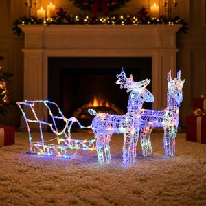 vidaXL akril r&eacute;nszarvasos-sz&aacute;nos kar&aacute;csonyi d&iacute;sz 160 LED-del 130 cm