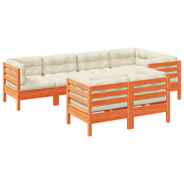 vidaXL 7 részes viaszbarna tömör fenyőfa kerti ülőgarnitúra párnákkal