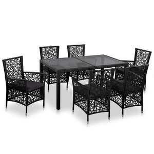vidaXL 7-darabos fekete k&uuml;lt&eacute;ri polyrattan &eacute;tkezőgarnit&uacute;ra