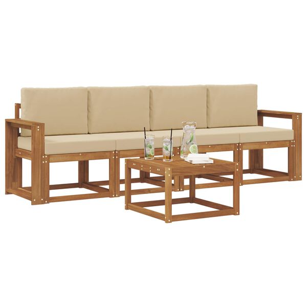 vidaXL K&uuml;lt&eacute;ri kanap&eacute; szett 5 pcs Term&eacute;szetes &eacute;s b&eacute;zs T&ouml;m&ouml;r Ak&aacute;cfa