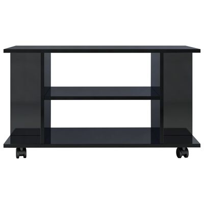 vidaXL magasfényű fekete szerelt fa TV-szekrény görgőkkel 80x40x40 cm