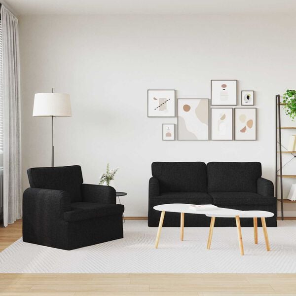 vidaXL Kanap&eacute; 2 pcs Fekete 162 x 80 x 85 cm sz&ouml;vet