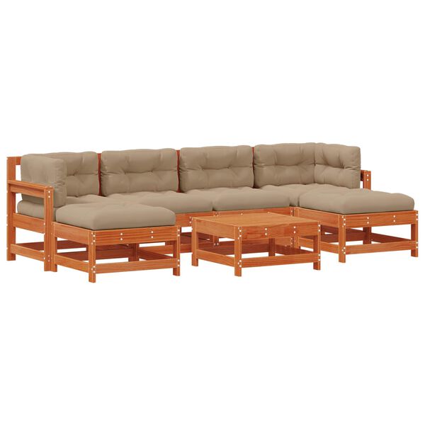 vidaXL Kerti lounge szett 7 pcs Viaszbarna T&ouml;m&ouml;r fenyő