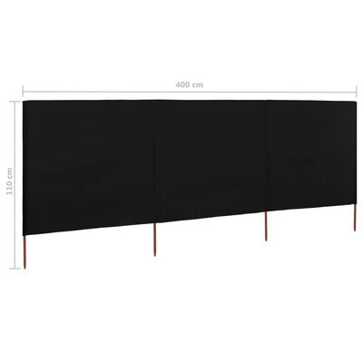 vidaXL 3 paneles fekete szövet szélfogó 400 x 80 cm