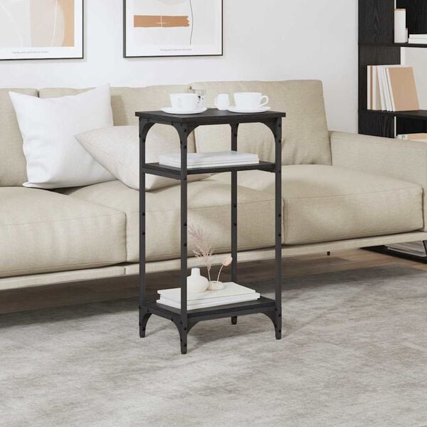 vidaXL Oldal asztal polcokkal Fekete t&ouml;lgy 40 x 30 x 75 cm Faanyag