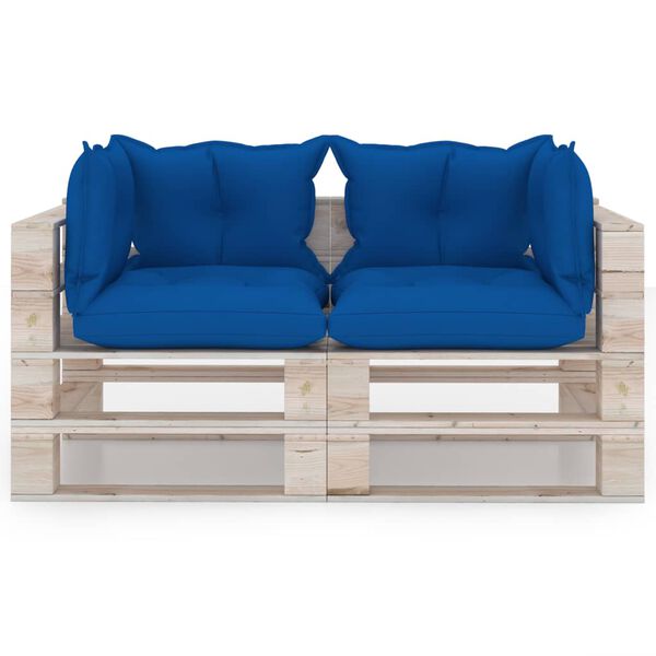 vidaXL k&eacute;tszem&eacute;lyes fenyőfa kerti raklapkanap&eacute; p&aacute;rn&aacute;kkal