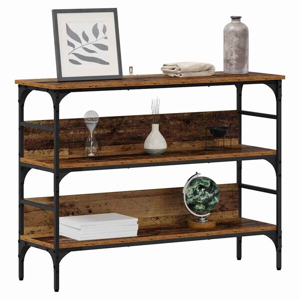 vidaXL Konzolasztal polcokkal &Ouml;reg fa 100 x 32 x 75 cm Faanyag