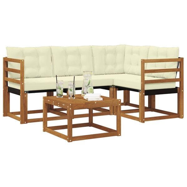 vidaXL K&uuml;lt&eacute;ri kanap&eacute; szett p&aacute;rn&aacute;val 5 pcs Term&eacute;szetes &eacute;s kr&eacute;msz&iacute;nű