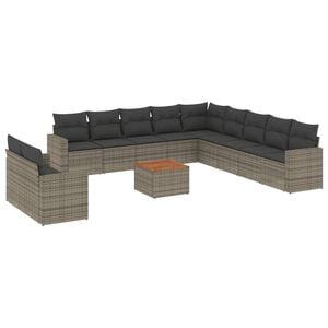 vidaXL 12 r&eacute;szes sz&uuml;rke polyrattan kerti &uuml;lőgarnit&uacute;ra p&aacute;rn&aacute;kkal
