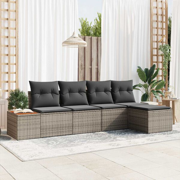 vidaXL Kerti Kanap&eacute; Szett p&aacute;rn&aacute;val t&aacute;rol&oacute;val 6 pcs Sz&uuml;rke Polyrattan