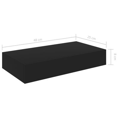 vidaXL fekete lebegő fali polc fiókkal 48 x 25 x 8 cm