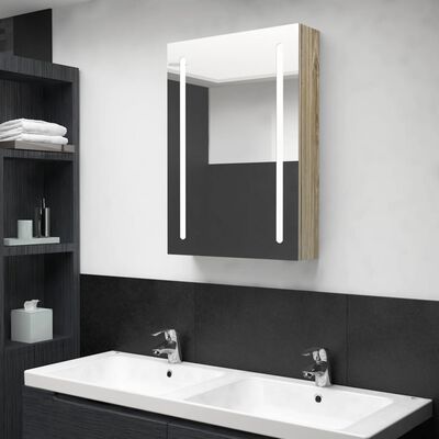 vidaXL tölgyszínű LED-es tükrös fürdőszobaszekrény 50 x 13 x 70 cm