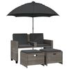 vidaXL 2 szem&eacute;lyes sz&uuml;rke polyrattan kerti kanap&eacute; napernyővel/sz&eacute;kkel