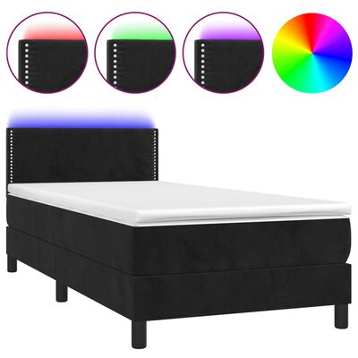 vidaXL fekete bársony rugós és LED-es ágy matraccal 80 x 200 cm