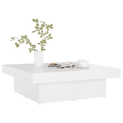 vidaXL magasfényű fehér forgácslap dohányzóasztal 90 x 90 x 28 cm