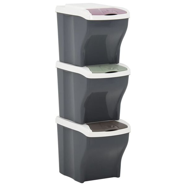 vidaXL 3 db sötétszürke rakásolható szemeteskuka 60 L