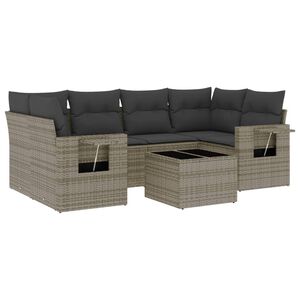 vidaXL 7 r&eacute;szes sz&uuml;rke polyrattan kerti &uuml;lőgarnit&uacute;ra p&aacute;rn&aacute;kkal