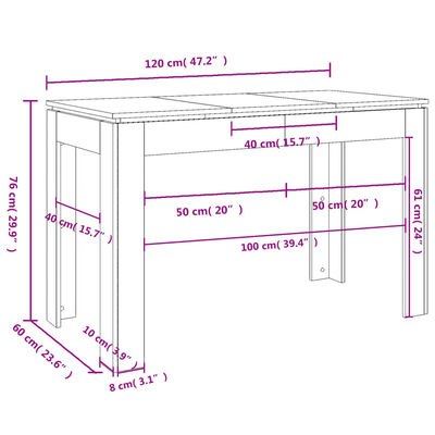 vidaXL betonszürke forgácslap étkezőasztal 120 x 60 x 76 cm