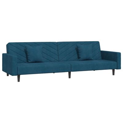 vidaXL kétszemélyes kék bársony kanapéágy két párnával
