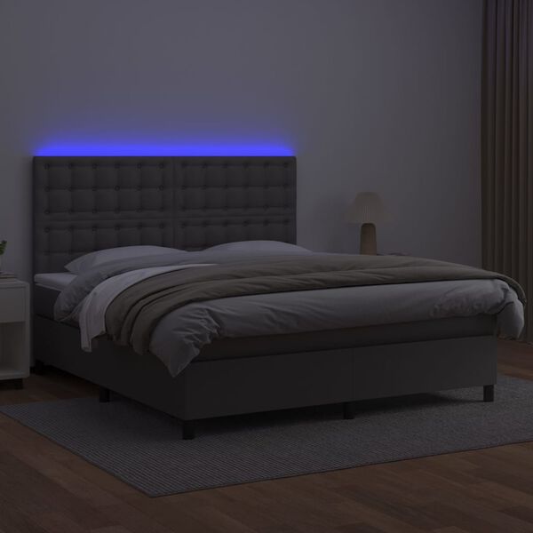 vidaXL sz&uuml;rke műbőr rug&oacute;s &aacute;gy matraccal &eacute;s LED-del 160x200 cm
