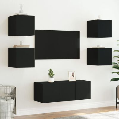 vidaXL fekete fali TV-szekrény LED-világítással 30,5x35x30 cm