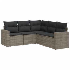 vidaXL 5 r&eacute;szes sz&uuml;rke polyrattan kerti &uuml;lőgarnit&uacute;ra p&aacute;rn&aacute;kkal