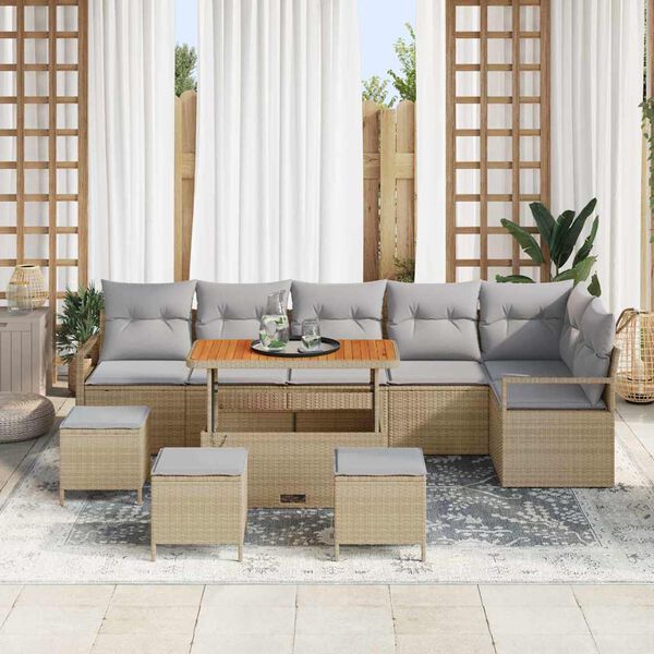 vidaXL Kerti Kanap&eacute; Szett p&aacute;rn&aacute;val 10 pcs Beige &eacute;s Vil&aacute;gossz&uuml;rke