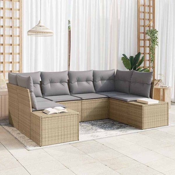 vidaXL Kerti Kanap&eacute; Szett 6 pcs Beige &eacute;s Vil&aacute;gossz&uuml;rke Poli rattan