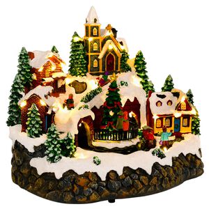 vidaXL Kar&aacute;csonyi falu vonattal SALO 25,5 x 20 x 23 cm Gyanta Soksz&iacute;nű