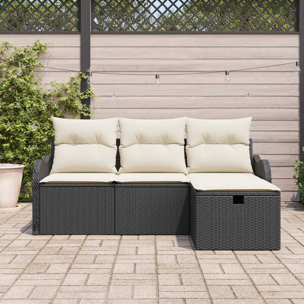 vidaXL Kerti Kanap&eacute; Szett p&aacute;rn&aacute;val t&aacute;rol&oacute;val 4 pcs Poli rattan