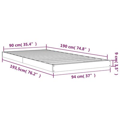 vidaXL fehér egyszemélyes tömör fenyőfa ágykeret 90 x 190 cm