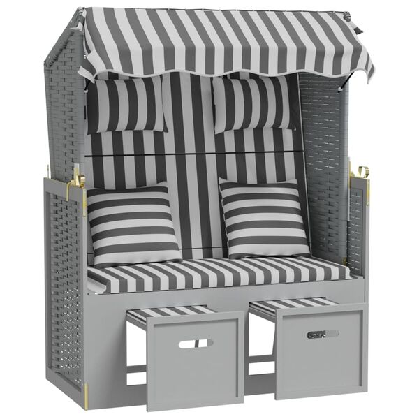 vidaXL sz&uuml;rke-feh&eacute;r polyrattan &eacute;s t&ouml;m&ouml;r fa strandsz&eacute;k p&aacute;rn&aacute;kkal