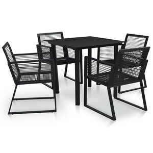 vidaXL 5 r&eacute;szes fekete PVC rattan k&uuml;lt&eacute;ri &eacute;tkezőgarnit&uacute;ra