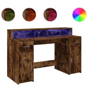vidaXL f&uuml;st&ouml;s t&ouml;lgy sz&iacute;nű szerelt fa &iacute;r&oacute;asztal LED-ekkel 140x55x91 cm