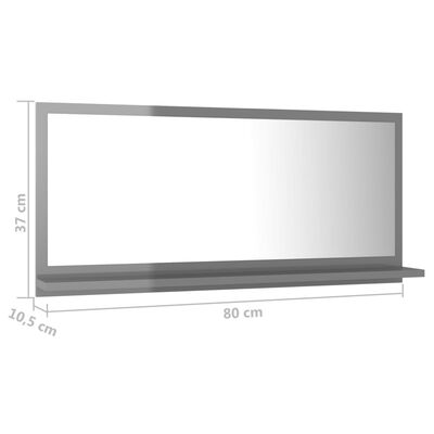 vidaXL magasfényű szürke forgácslap fürdőszobai tükör 80 x 10,5 x 37 cm