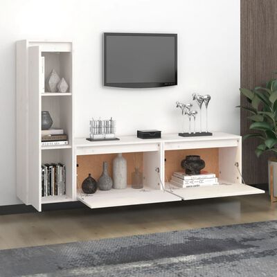 vidaXL 3 db fehér tömör fenyőfa TV-szekrény