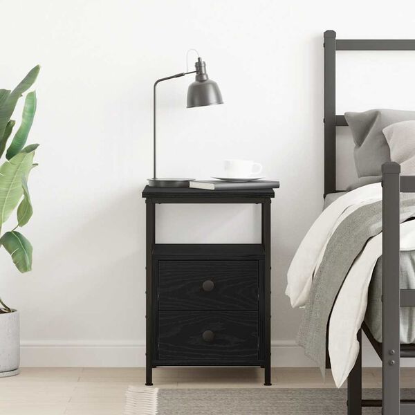 vidaXL fekete t&ouml;lgysz&iacute;nű szerelt fa &eacute;jjeliszekr&eacute;ny 34x35,5x50 cm