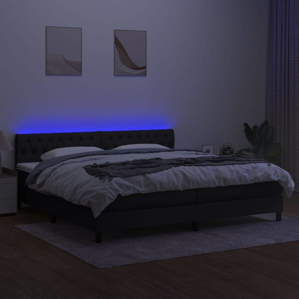vidaXL fekete sz&ouml;vet rug&oacute;s &eacute;s LED-es &aacute;gy matraccal 200x200 cm