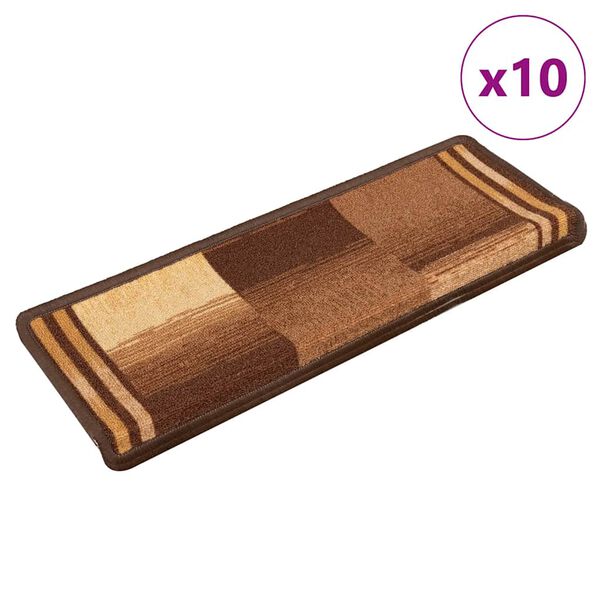vidaXL 10 db barna öntapadó lépcsőszőnyeg 65x21x4 cm