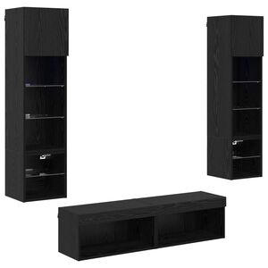 vidaXL TV faliszekr&eacute;ny LED -es l&aacute;mp&aacute;kkal 6 pcs Fekete t&ouml;lgy Faanyag